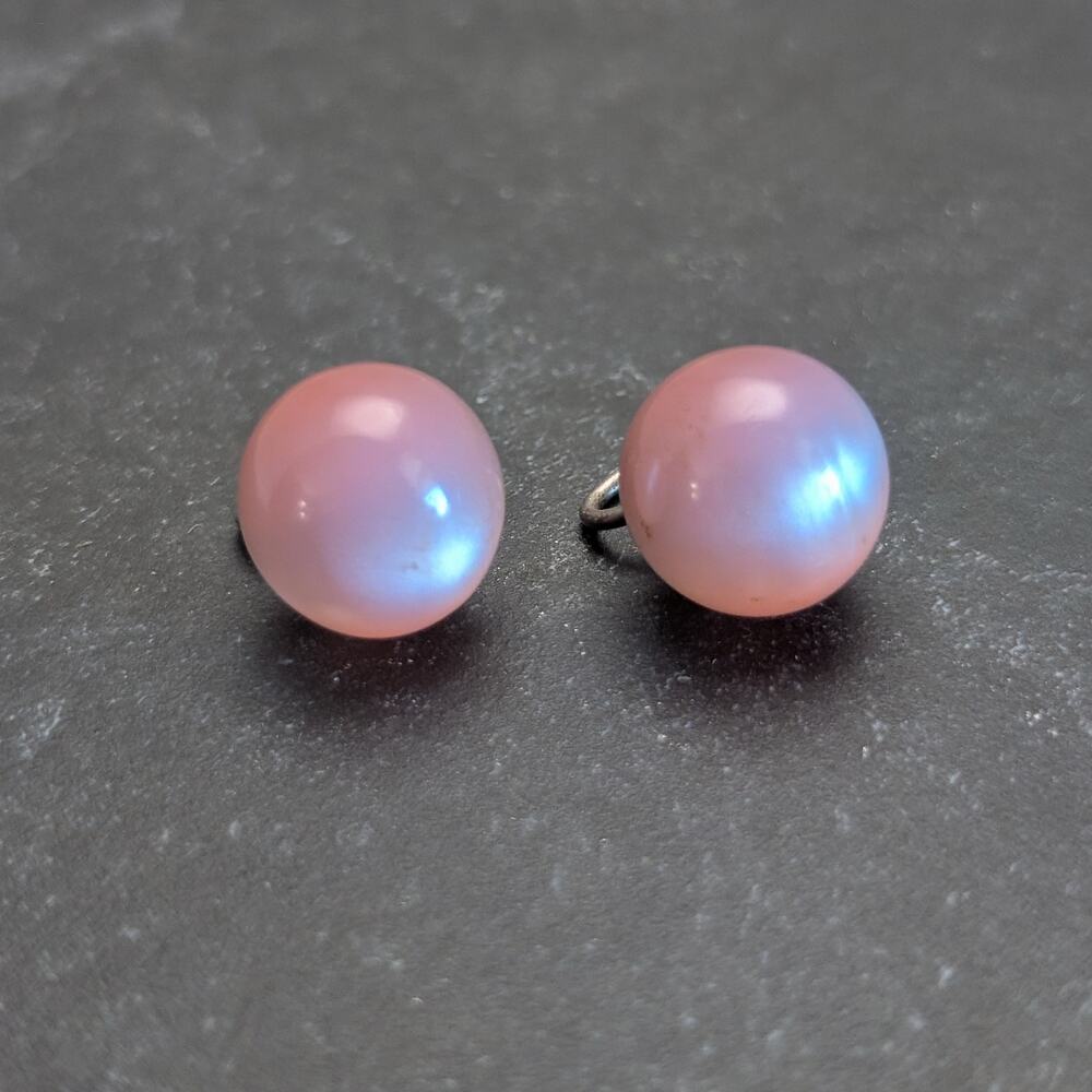 Vintage Screw On Earrings Pink Moonglow Lucite Stamped Sterling - Fair Condition